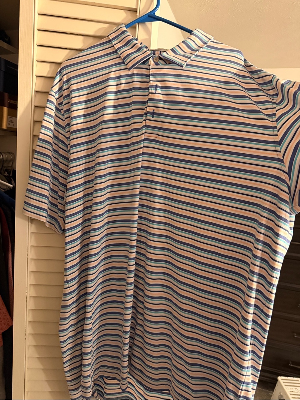 Peter Millar Men’s Short Sleeve Multi-Stripe Polo — Blue, White & Navy